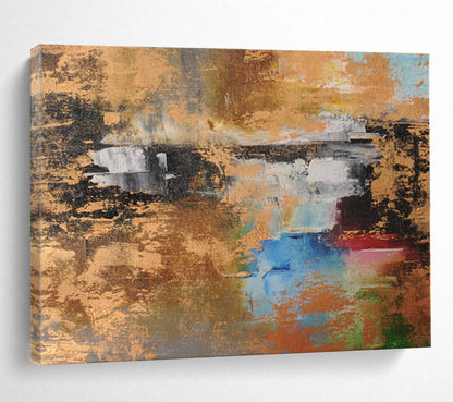 Acrylic Modern Art Multicolor & Gold Textured Abstract On Canvas HPS016