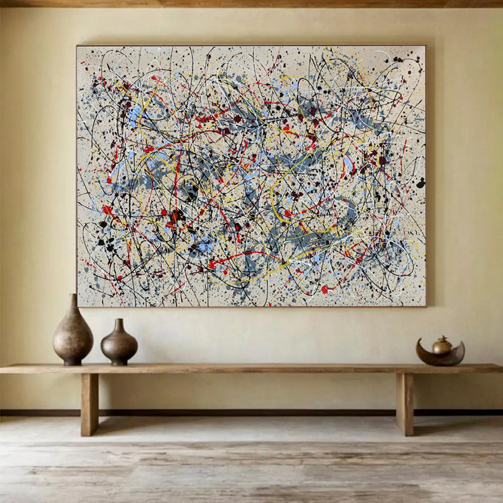Large Painting In Living Room Multicolor Splatter Abstract Expressionist Art HPS365