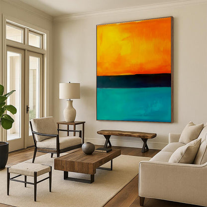 Oversized Abstract Orange, Black & Teal Sunset Scene, Cool Abstract Paintings DPS498