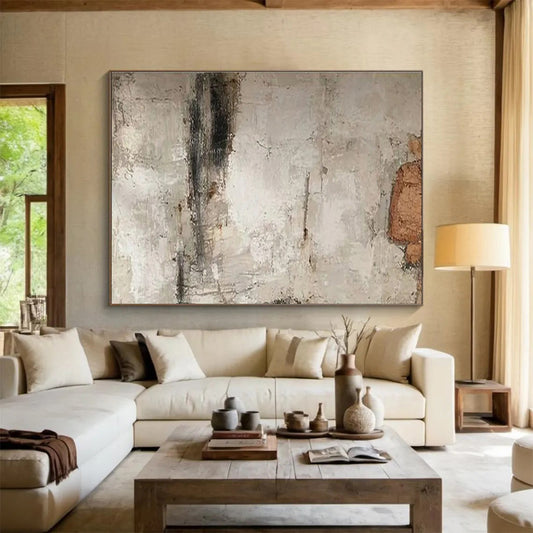 Large Size Beige, Gray, and Brown Textured Abstract Minimalist Art HPS374