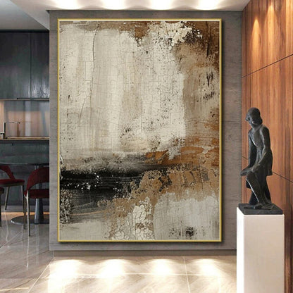 Large Contemporary Wall Art Beige Brown Black Textured Abstract Art PT489