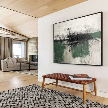 Oversized Abstract Wall Art Green, Gray & White Textured Landscape Abstract Painting HPS283