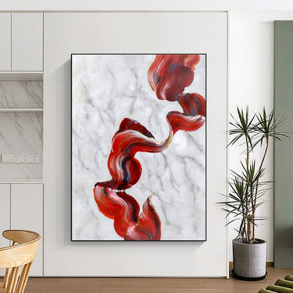 Hand-Painted Red White Textured Abstract Art PT396