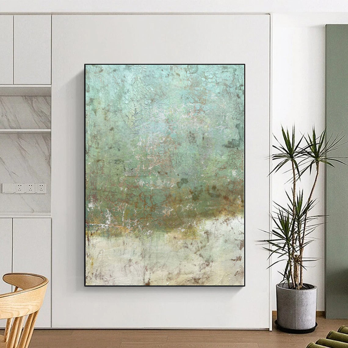Hand-Painted Teal & Brown Textured Abstract Painting On Canvas PT071