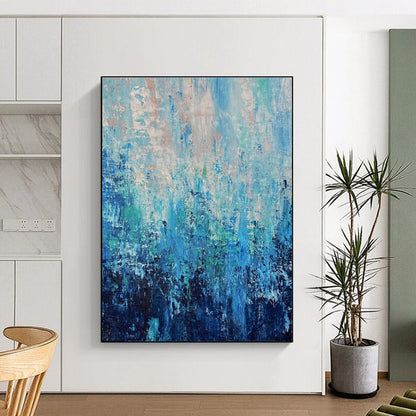 Oversized Abstract Wall Art in Shades of Blue and Teal, Hand-Painted Acrylic PT289