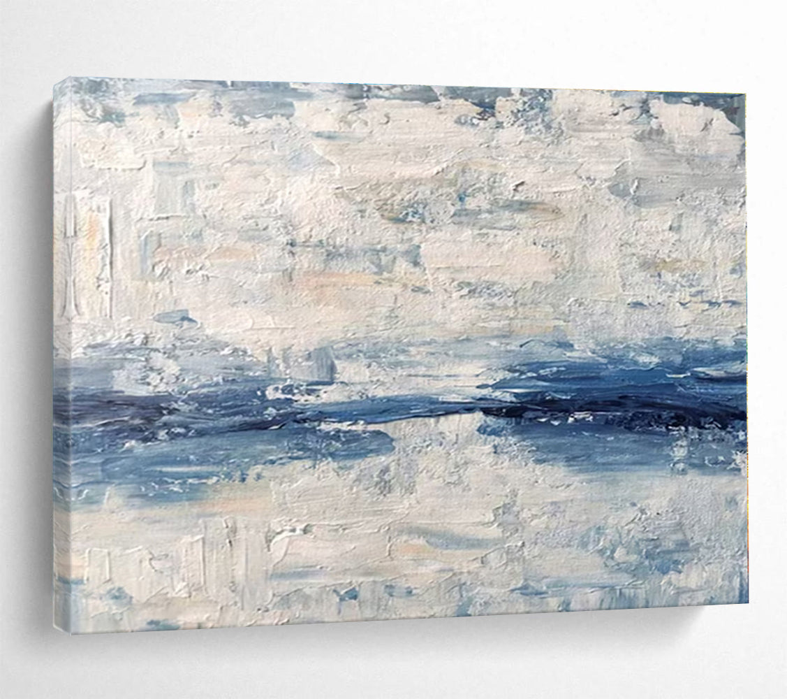 Large Size Blue & White Textured Abstract Sea Art HPS145