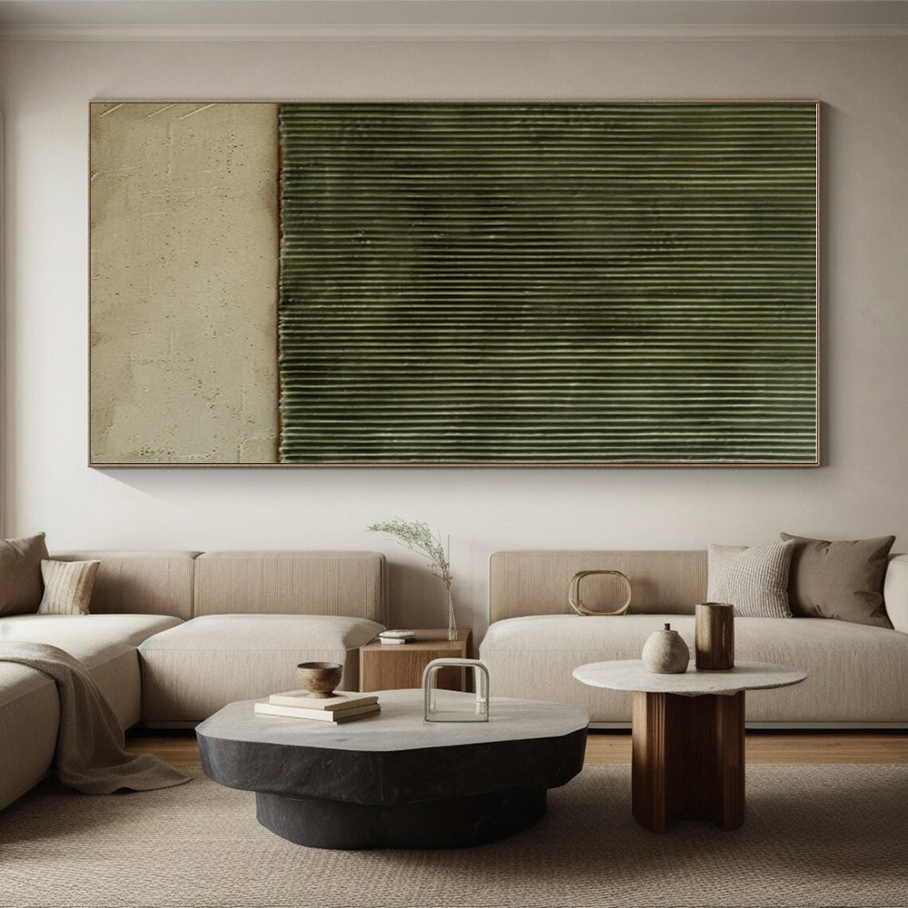 Minimalist Canvas Art Green Beige Textured Abstract Art PT354