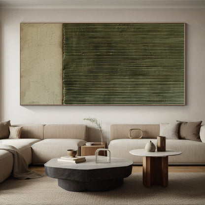 Minimalist Canvas Art Green Beige Textured Abstract Art PT354