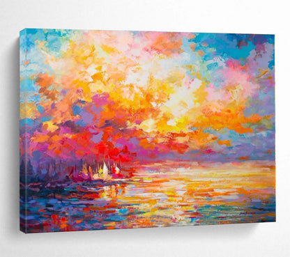 Hand-Painted Multicolor Sunset Landscape Abstract Painting On Canvas HPS100