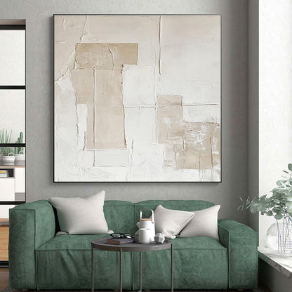 Hand-Painted Beige and White Textured Abstract Art PT745