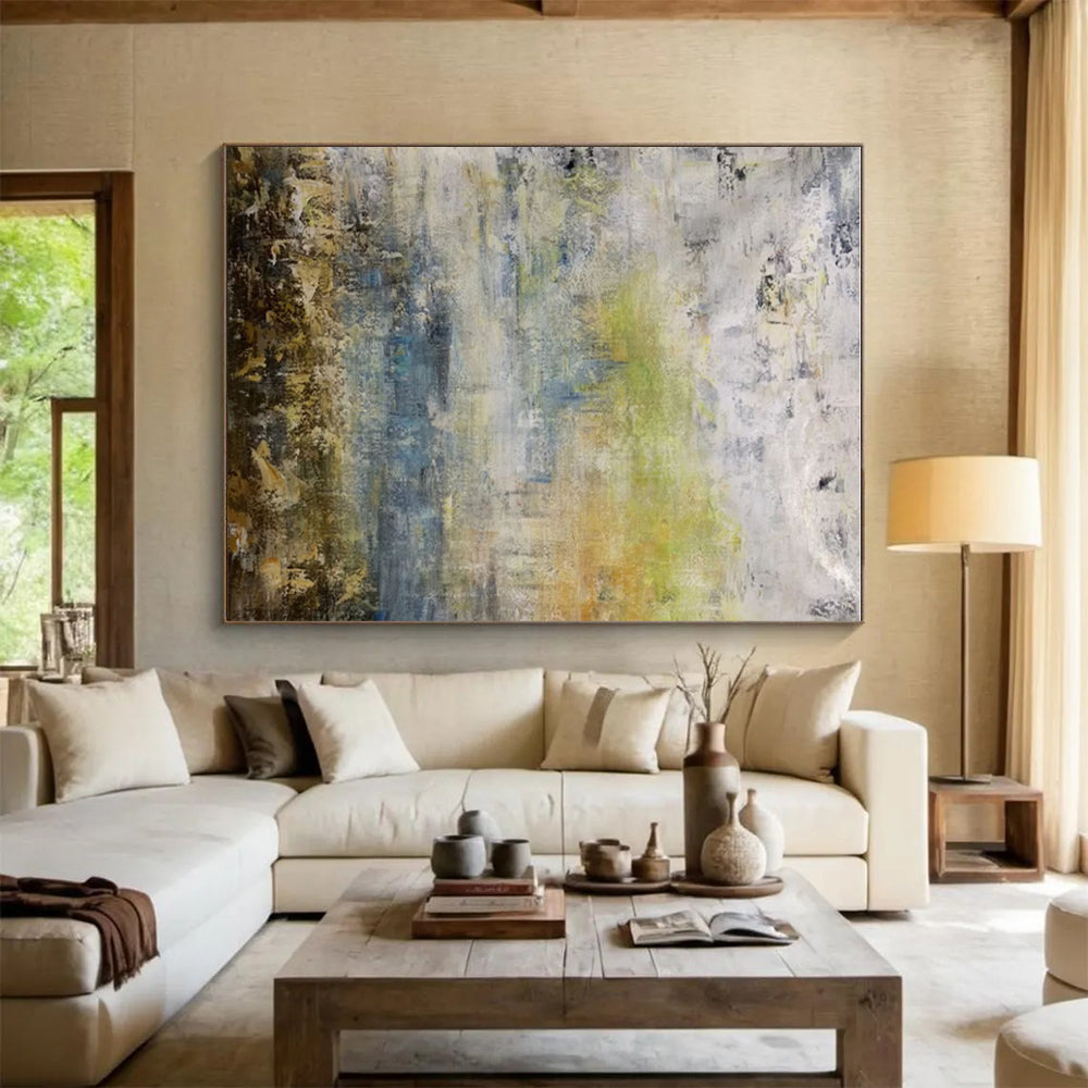 Hand Painted Art Gray Green Abstract Landscape Acrylic Painting PT431