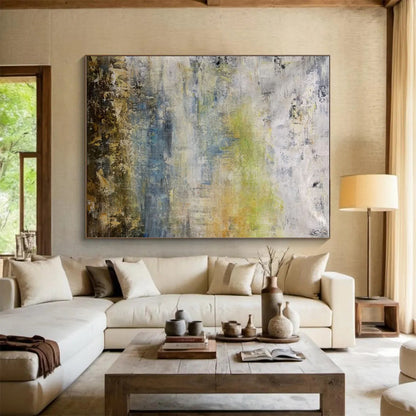 Hand Painted Art Gray Green Abstract Landscape Acrylic Painting PT431