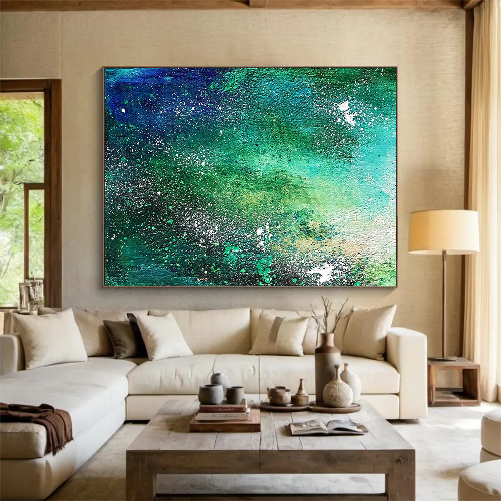 Modern Art Acrylic Blue, Gold & Gray Textured Abstract Painting On Canvas PT119