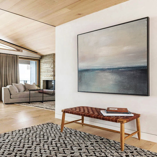 Hand Painted Art Beige & Teal Abstract Coastal Art HPS176