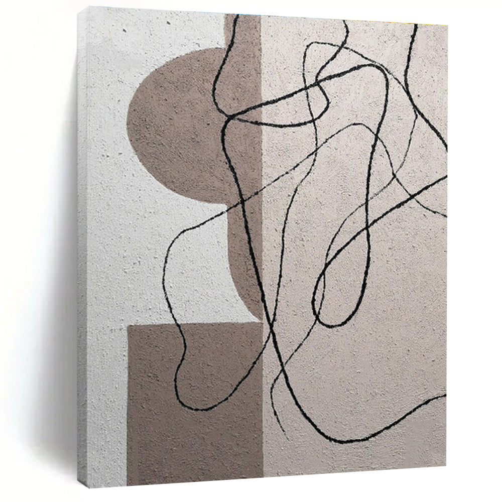 Cool Abstract Paintings Beige, Brown, and Black Linear Abstract Art PT676