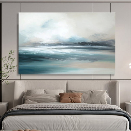 Minimalist Canvas Art Blue & Beige Abstract Coastal Wave Art HPS194