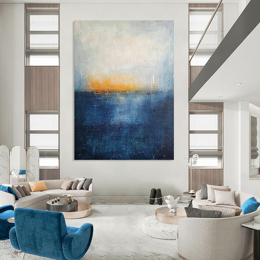 Minimalist Canvas Art Blue and Orange Abstract Sea and Sunset Painting DPS430
