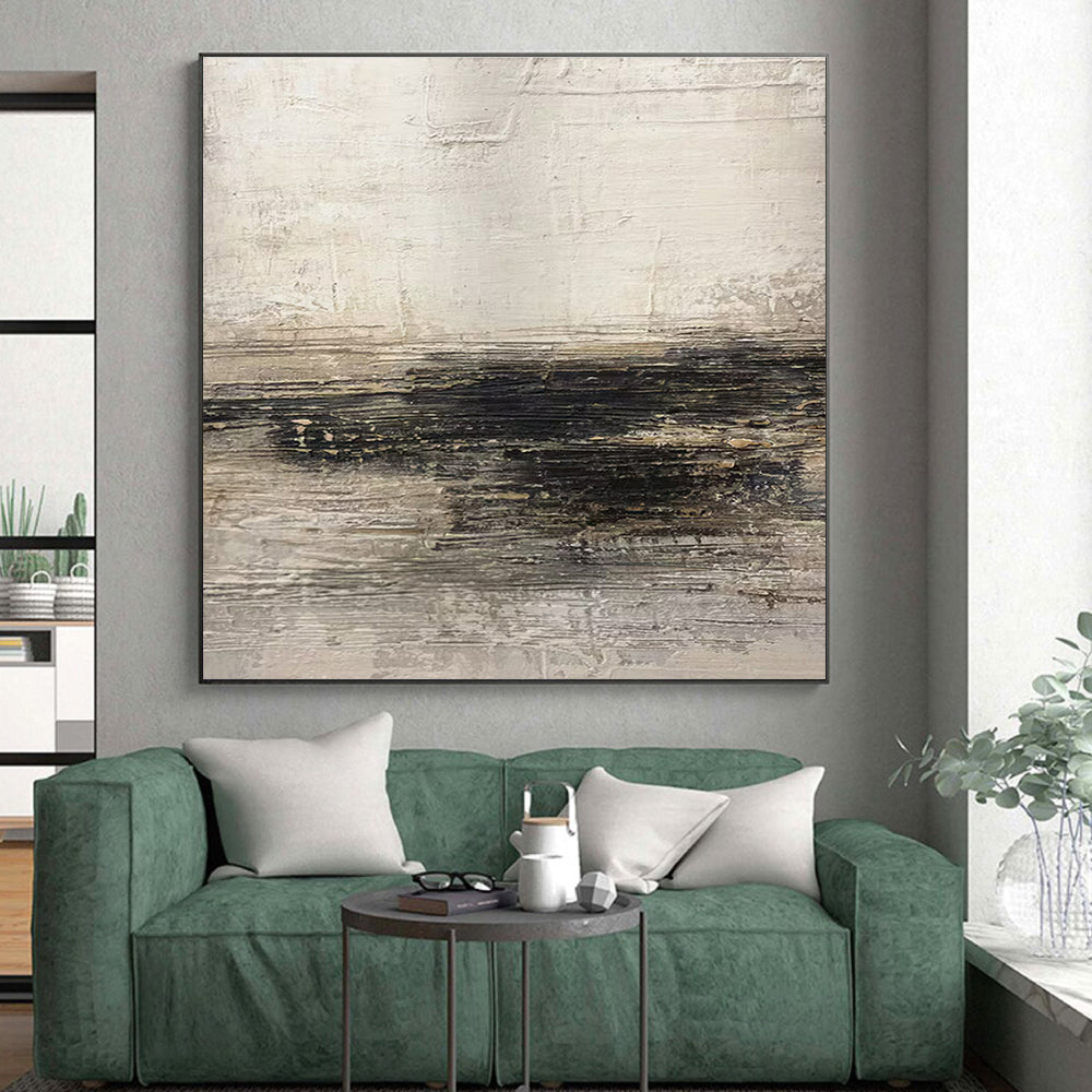 Unique Abstract Art Beige and Black Textured Abstract Art PT635