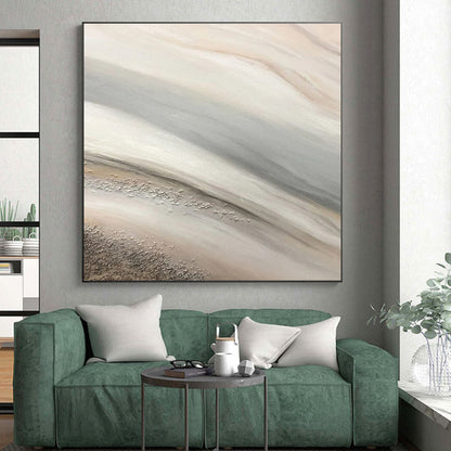 Handmade Art Beige, Gray and Silver Textured Abstract Flow, Large Contemporary Wall Art PT544