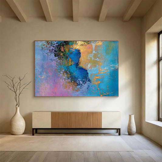 Cool Abstract Paintings Blue, Pink, Gold & Purple Abstract Portrait Painting HPS278