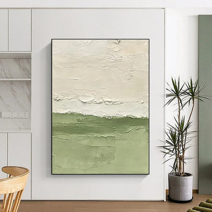 Large Abstract Painting For Living Room With Green, White Textured Landscape-Inspired On Canvas PT190
