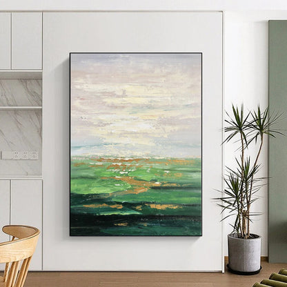 Acrylic Modern Art Paintings Green & Gold Landscape Abstract Painting On Canvas PT067