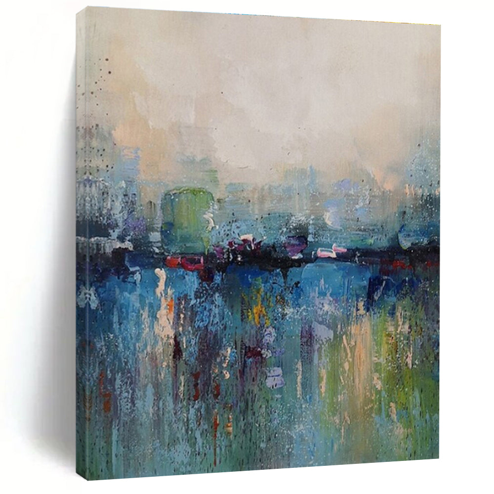 Oversized Abstract Wall Art Colorful Urban Abstract with Blue, Green & Red, Paintings For House DPS493