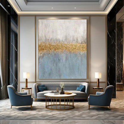 Oversized Gray, Gold & Blue Abstract Color Block, Cool Abstract Paintings DPS508