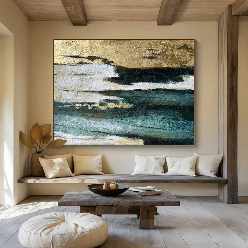 Buy Abstract Art Online Gold, Teal, and Black Textured Abstract Art HPS379