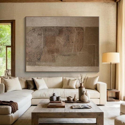 Minimalist Canvas Art Brown and Beige Geometric Abstract Art PT743