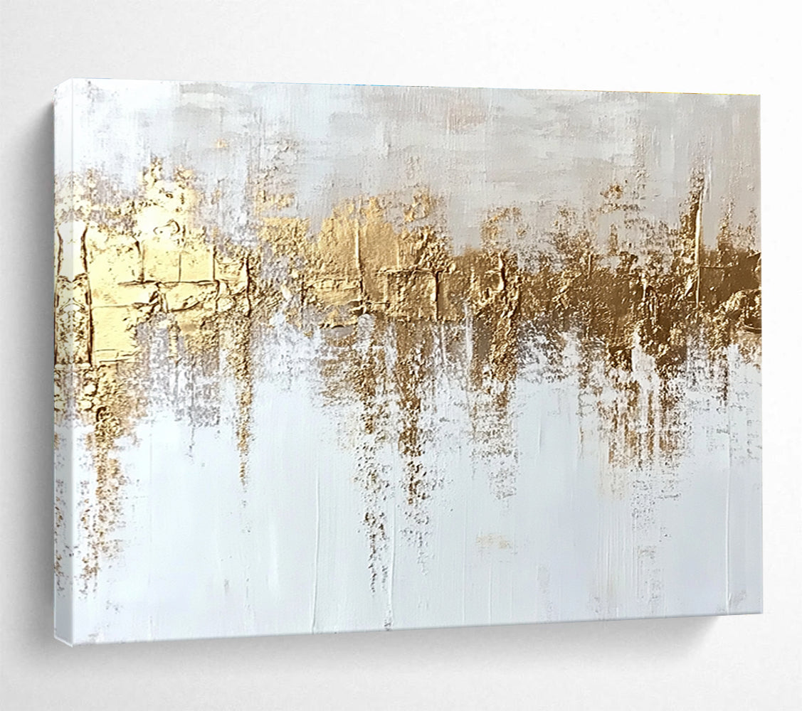 Large Contemporary Wall Art Gold & White Textured Abstract Painting HPS268