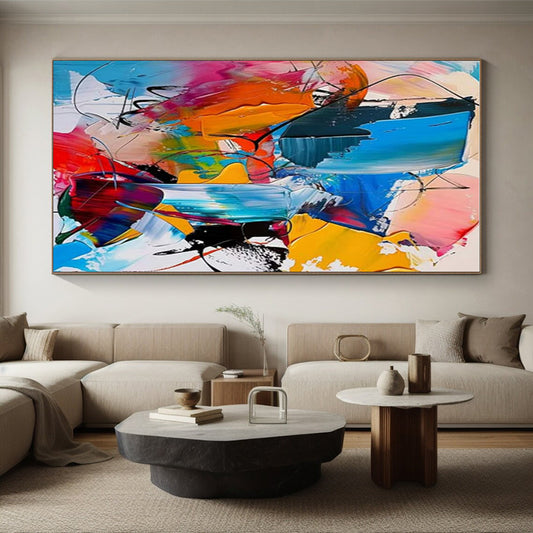 Hand Painted Art Vibrant Multicolor Abstract Energetic Scene, Acrylic Modern Art Painting PT558