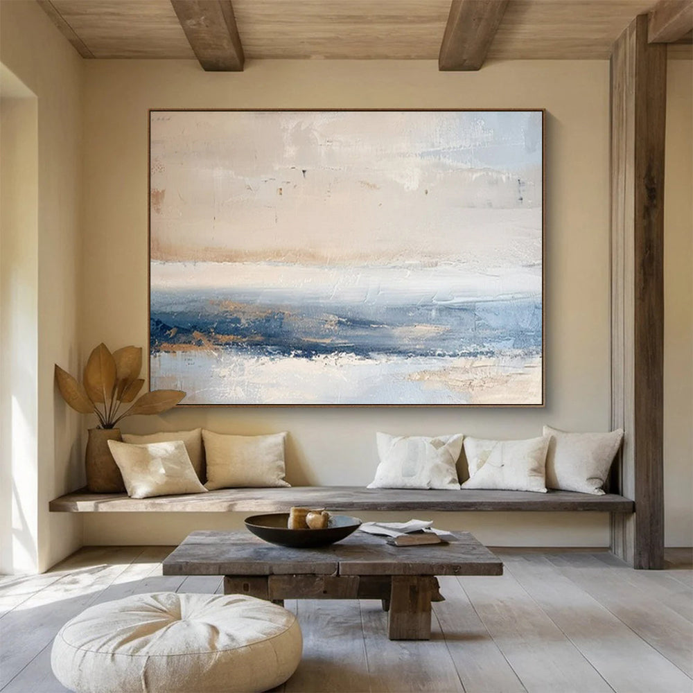 Paintings For House Beige, Blue, and Gray Textured Abstract Seaside Art HPS400
