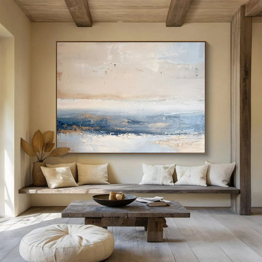 Paintings For House Beige, Blue, and Gray Textured Abstract Seaside Art HPS400
