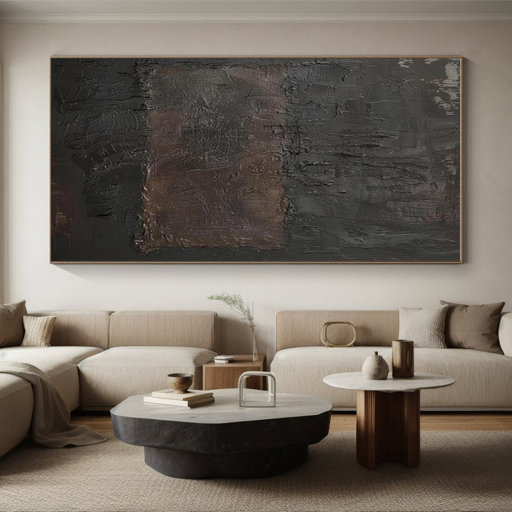 Unique Abstract Art in Dark Gray and Brown Textured Design, Acrylic Modern Art PT303