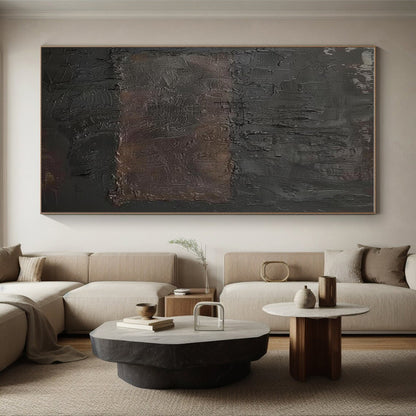 Unique Abstract Art in Dark Gray and Brown Textured Design, Acrylic Modern Art PT303