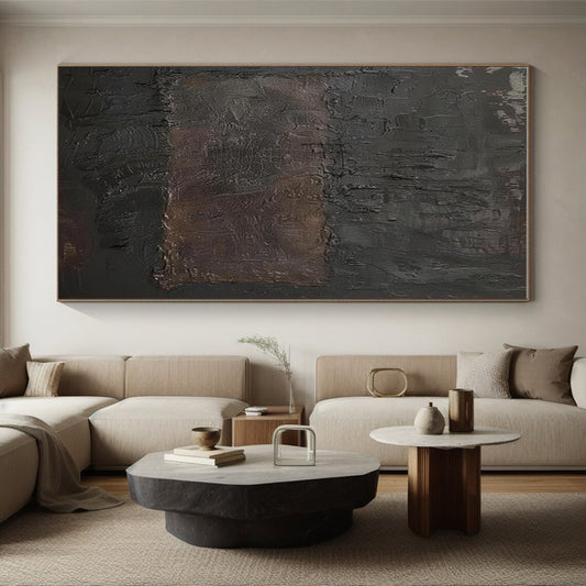 Unique Abstract Art in Dark Gray and Brown Textured Design, Acrylic Modern Art PT303