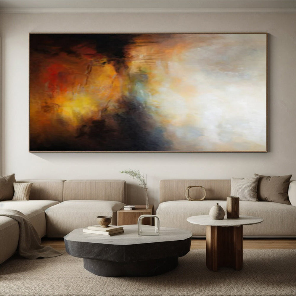 Modern Art Acrylic Orange, Yellow, and Black Textured Landscape Abstract Art PT808