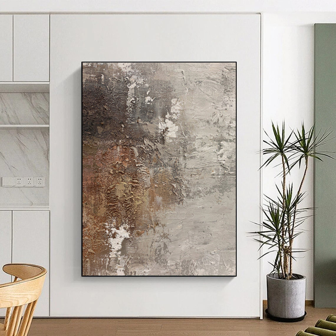 Hand-Painted Brown, Gray, and White Textured Abstract Art, Acrylic Modern Art Painting PT311