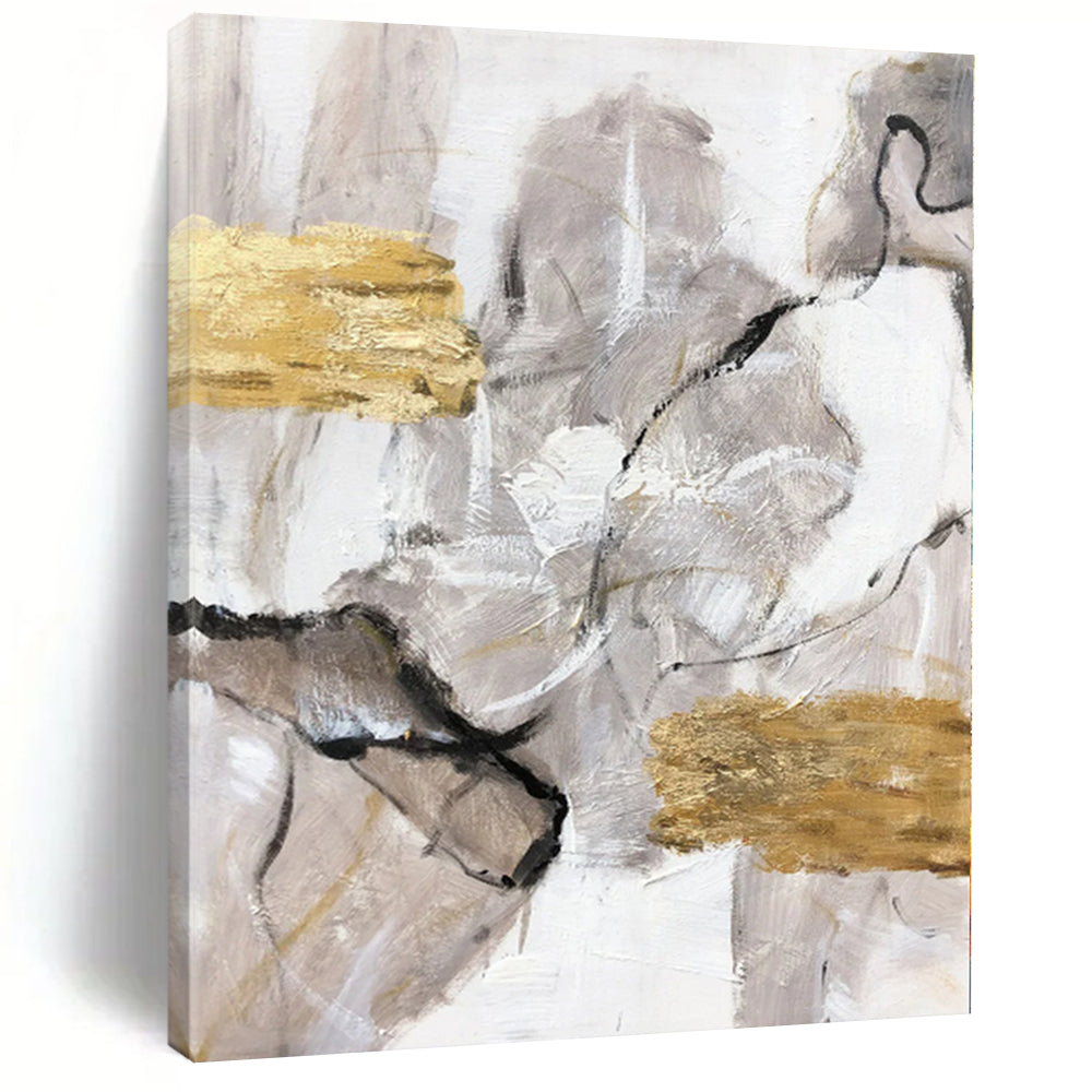 Acrylic Modern Art Paintings Gray, White & Gold Textured Abstract Painting On Canvas PT057