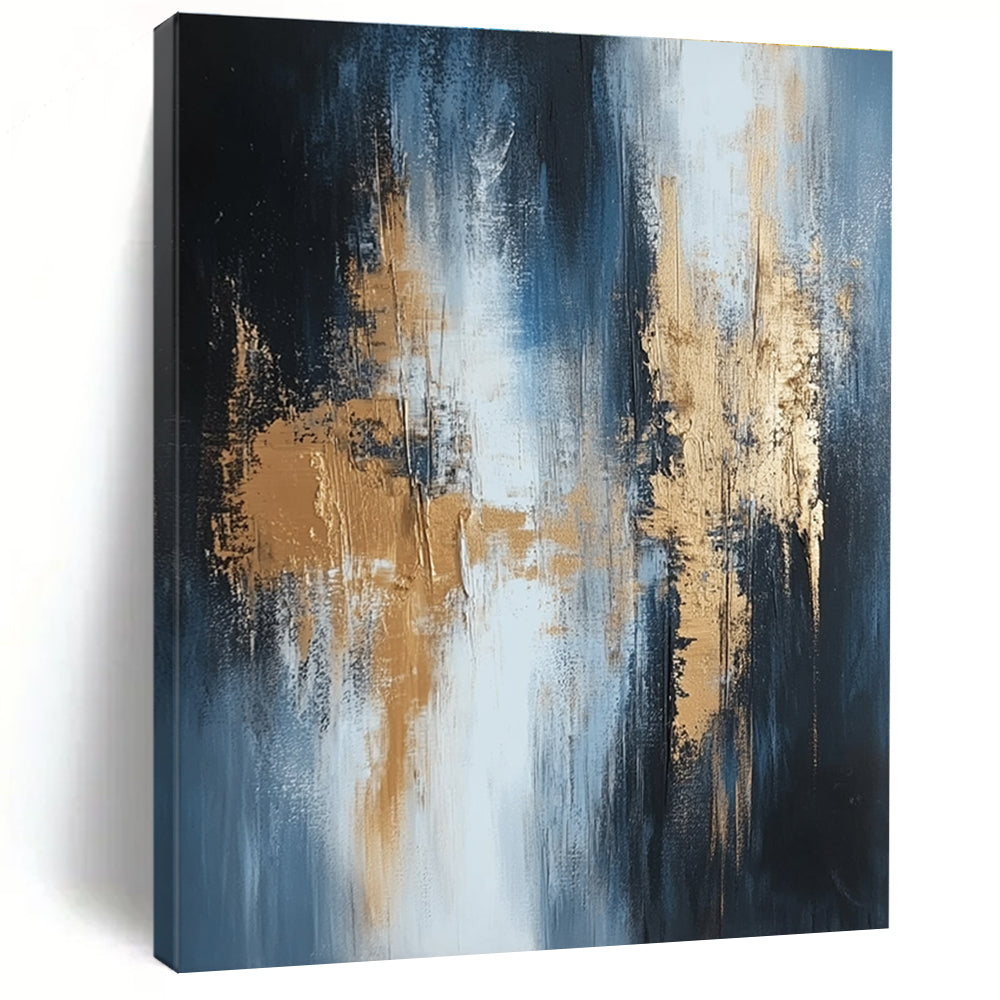 Unique Abstract Art Blue, Gold & Gray Textured Abstract Painting On Canvas PT115