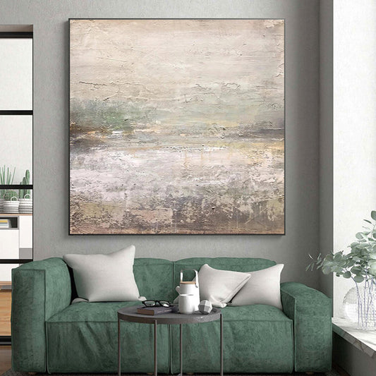 Hand Painted Art Beige, Gray, and Green Textured Abstract Piece, Modern Art Acrylic PT315