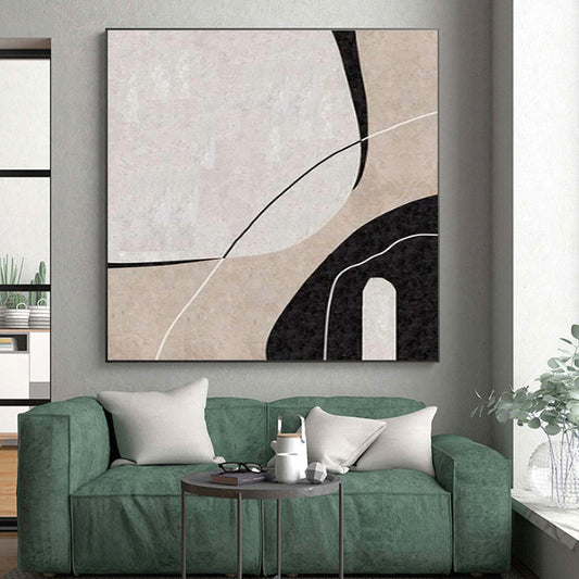 Minimalist Canvas Art Black, Beige, and White Organic Abstract Art PT681