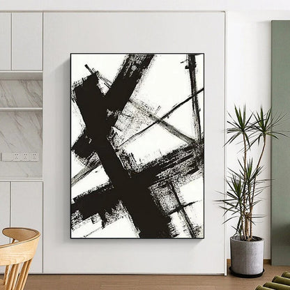 Cool Abstract Paintings - Black & White Dynamic Lines Abstract Art PT567