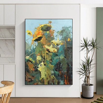 Buy Abstract Art Online Yellow, Green, and Orange Textured Abstract Floral Art DPS484
