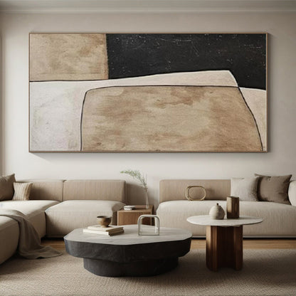 Hand Painting Black, Beige, and Brown Geometric Abstract Art PT685