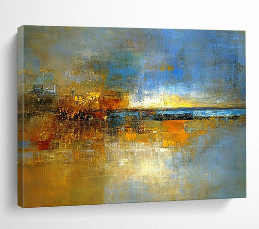 Hand-Painted Blue, Gold & Brown Textured Landscape Abstract Painting HPS271