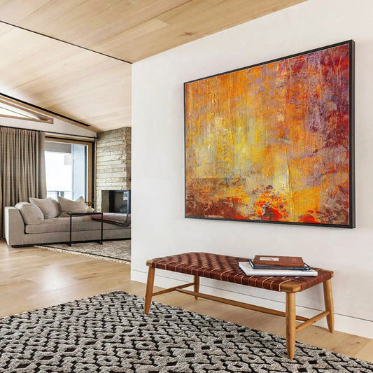 Acrylic Modern Art Paintings Warm Orange & Red Textured Abstract On Canvas HPS062