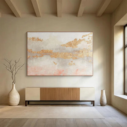 Minimalist Canvas Art Gold, Gray & Pink Textured Abstract Painting On Canvas HPS106