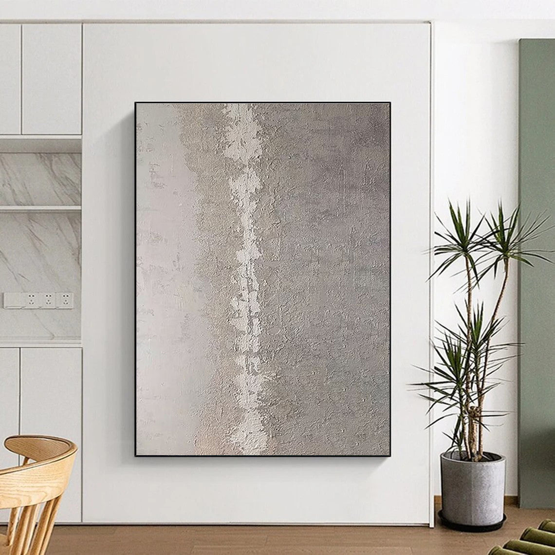 Minimalist Canvas Art in Gray and White Textured Line Design, Hand Painted Art PT310
